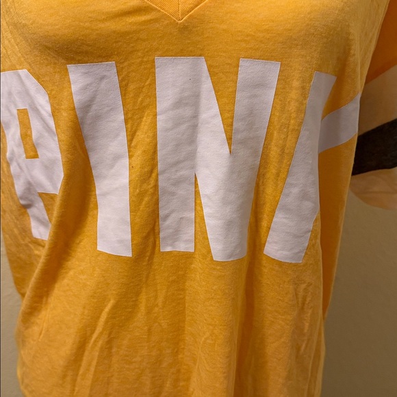 NEW WITH TAGS PINK Victoria's Secret Yellow V-Neck Tee with Stripes - Picture 3 of 5